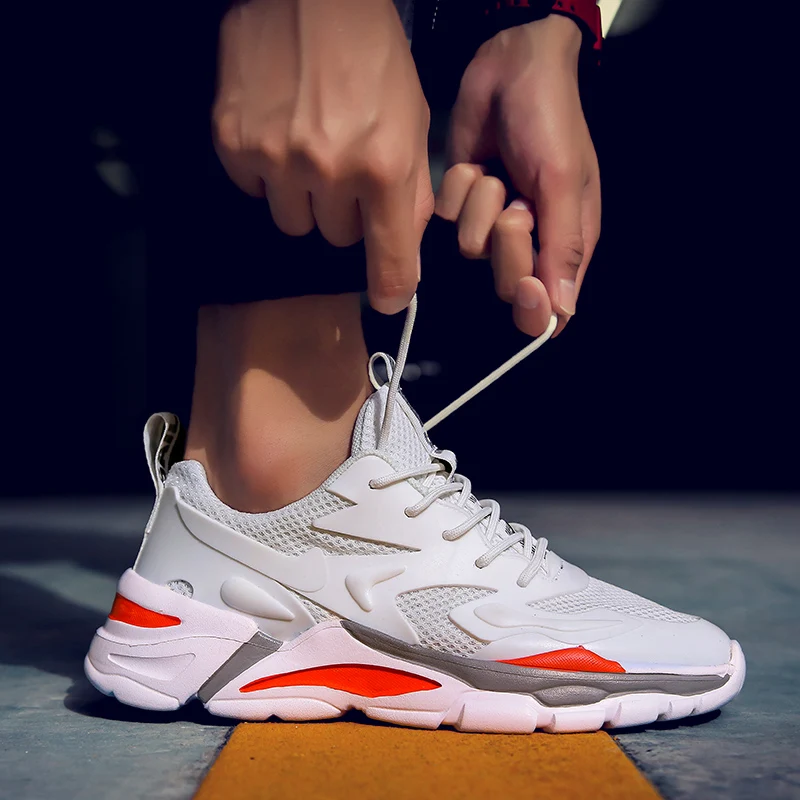 JIEMIAO Men Running Shoes Mesh Breathable Jogging Sport Shoes Non-slip Walking Men Sneakers Comfortable Training Footwear