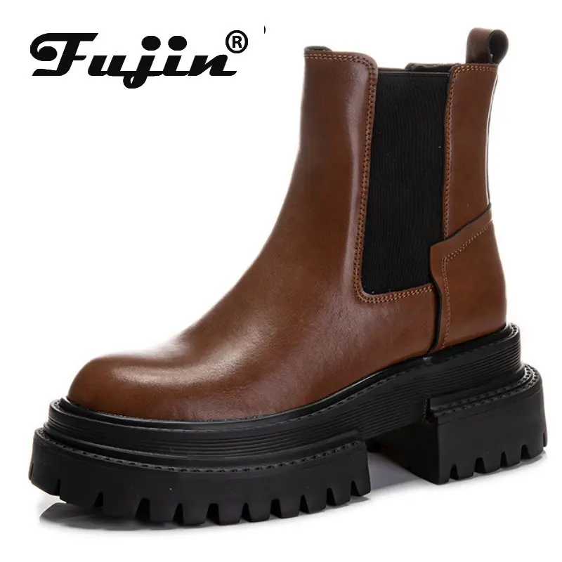 

Koznoy/женские мокасины из натуральной кожи в британском стиле; Сезон весна-осень; Ботильоны челси с эластичным ремешком; Модная женская обувь;...