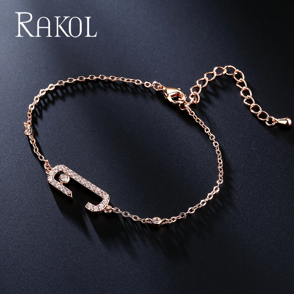 

RAKOL Geometric Paper Clip Charm Bracelets for Women New Pave Cubic Zirconia Jewelry Exquisite Korean Anniversary Gift