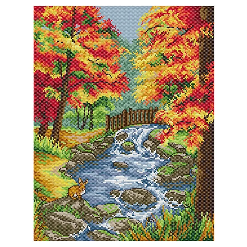 

Cross Stitch Kits Stamped Embroidery Starter Kits Beginners DIY 11CT 16.5 X 19.7Inch-The Autumn Of The Creek