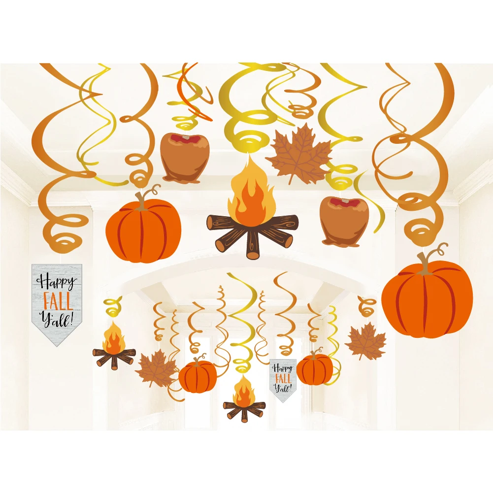 

30pcs/set Autumn Fall Maple Leaves THANKSGIVING Day Party Wall Ceiling Hanging Swirls Banner Pumpkin Harvest Party Decorations
