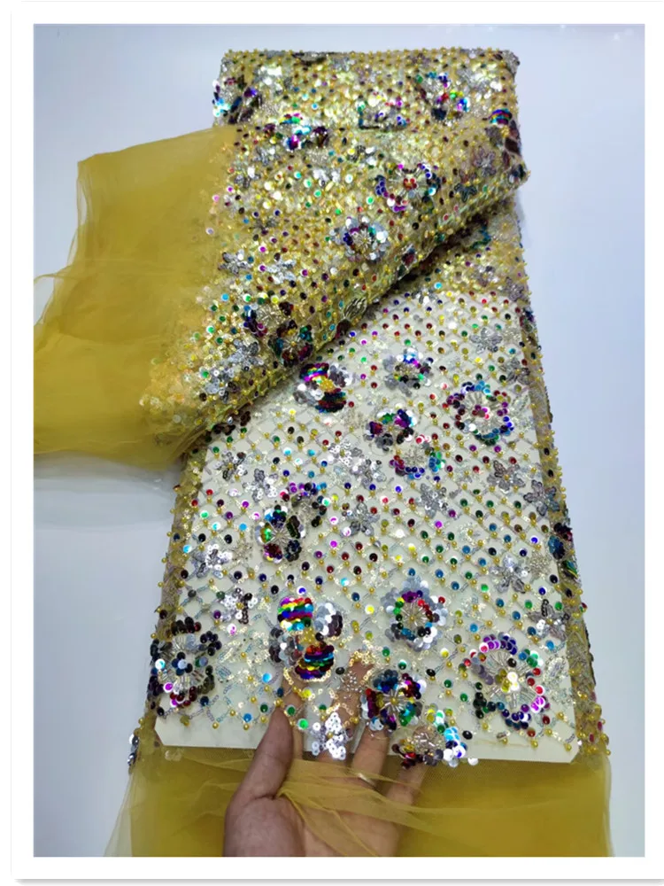 

5 ярдов/шт., специальный дизайн 2022, последние бусины, сетка, тюль, кружевная ткань для свадебного платья, швейный материал ST6281