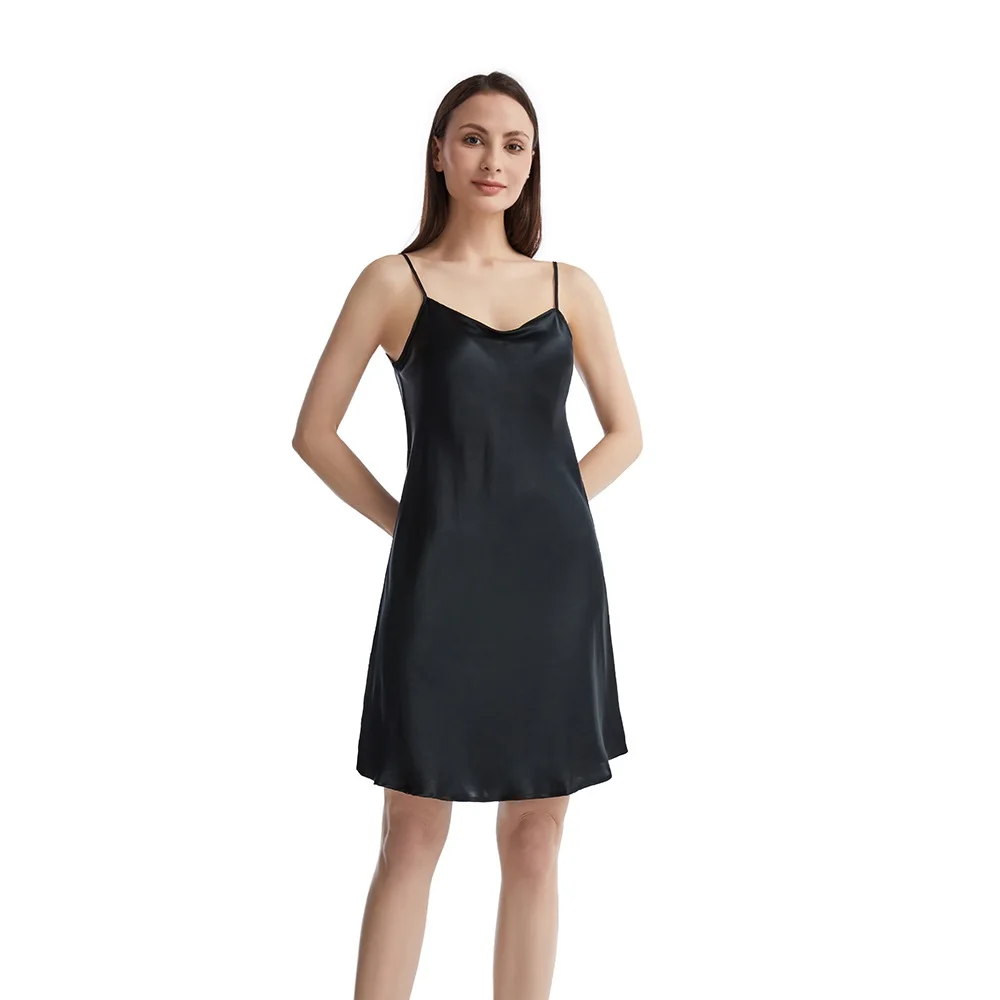 100% Real Silk Nightgown Dress Pure Natural Silk Fabric Sexy Nightwear For Women Elegant Solid Sleeveless Sleep Underwear Dress