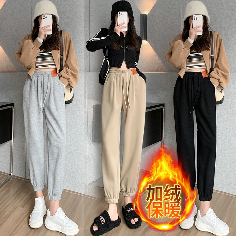 New Autumn Winter Women Casual Sweatpants High Quality Fleece Lining Thicken Warm Ankle Banded Pants