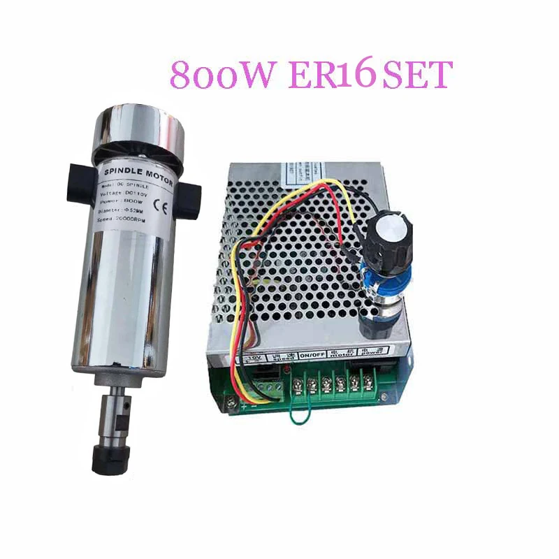 

DC110V 800W шпиндель с воздушным охлаждением 20000 об/мин двигатель шпинделя с ЧПУ 0,8 кВт и регулируемый источник питания + шпиндель 52 мм зажимы + ER16 11 шт.