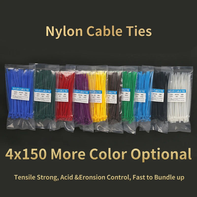

Uniteelec 100Pcs/Lot 4X150mm Self locking Nylon Cable Plastic Zip Red/Green/Blue/Yellow/White/Black Cable Tie