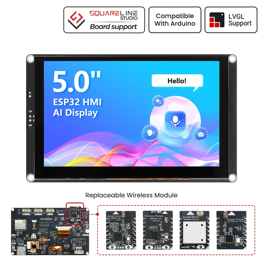 Фото CrowPanel Advance 5,0-HMI ESP32 Дисплей с функциями AI 800x480 IPS Сенсорный экран Поддержка мехастического/Arduino/LVGL/Micropython №1