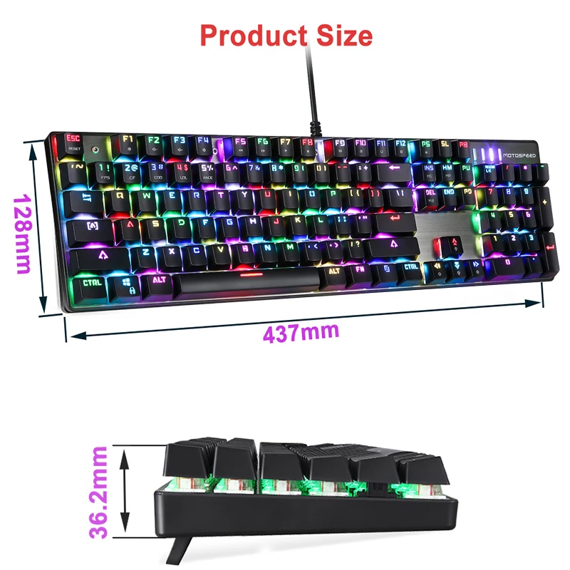 Механическая клавиатура Motospeed CK104 с русской/английской раскладкой RGB 104 клавиши
