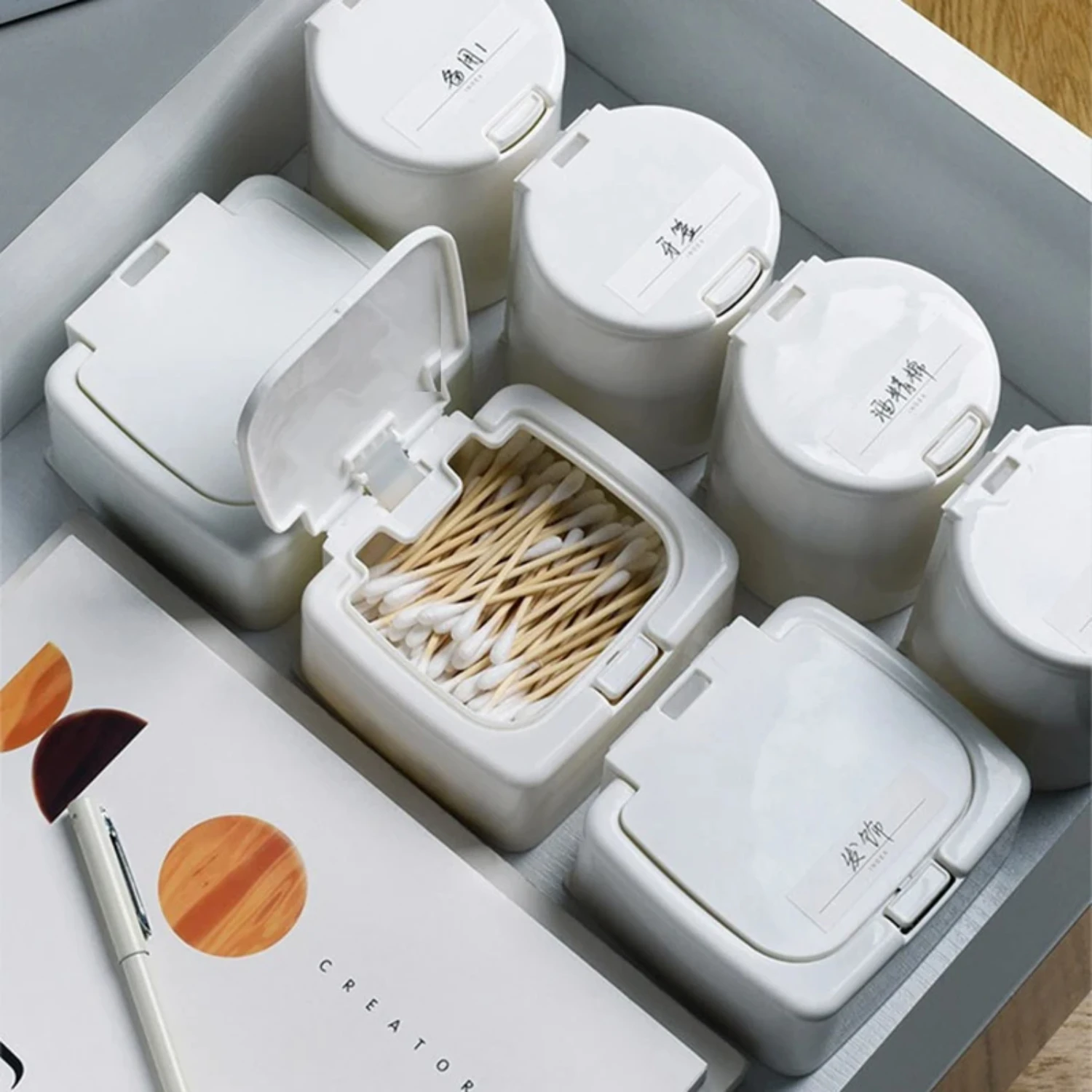 Стильная круглая прямоугольная коробка для ватных тампонов с двойной сеткой