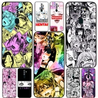 ahegao manga girl art for oppo find x5 x3 x2 neo lite a74 a76 a72 a55 a54s a53 a53s a16s a16 a9 a5 5g black soft phone case