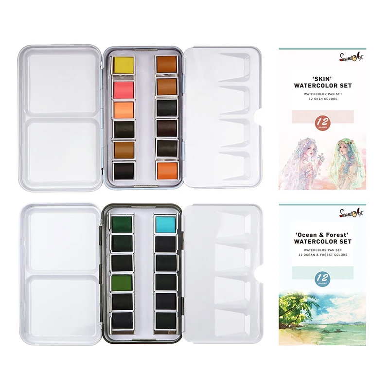 

2022 12 Color Tin Box Delicate Solid Watercolor Skin Watercolor for Portrait Painting Painting Supplies Art Wholesale Gifts
