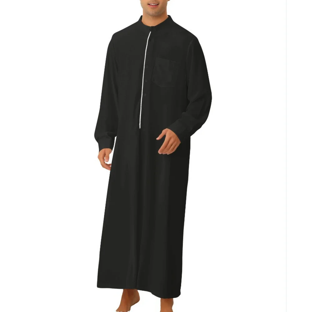 

Arabic Abaya For Men Islam Galabia Muslin Thobe Kameez Kaftan Simple Long Men's Pocket Shirt Muslim Robe Men Clothing O-neck