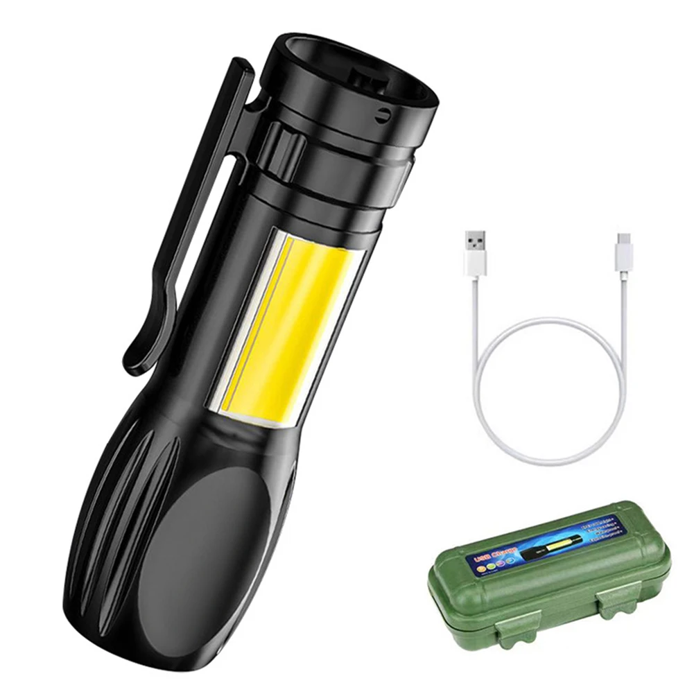 

Portable LED COB Flashlight 200LM Mini Pocket LED Flashlight 3 Gear USB Rechargeable 400mAh Battery for Outdoor Hiking Emergency