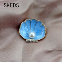 skeds women fashion exquisite pearl rhienstone enamel shell brooches pins vintage elegant lady suit clothing brooch accessories