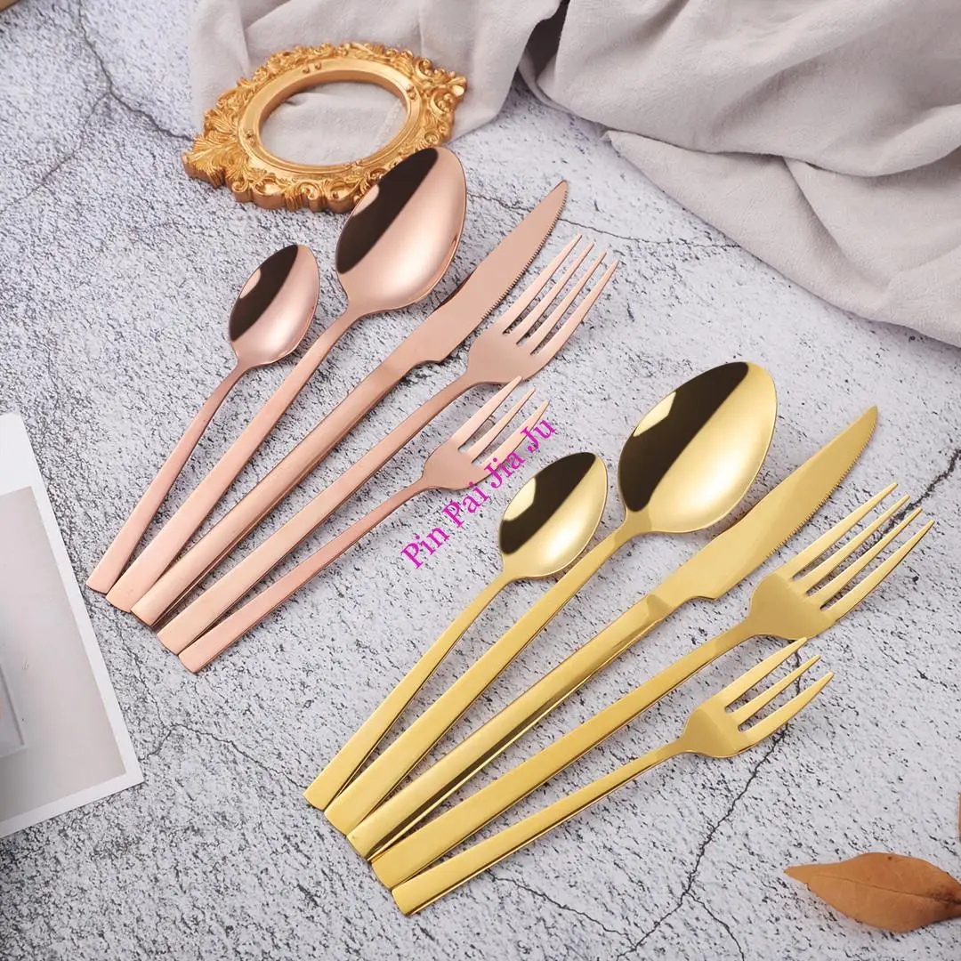 

6 Forks Knives Spoons with Tea Fork Complete Tableware Dishwasher Safe Gold Cutlery Set Stainless Steel Dinnerware Set