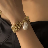 lacteo punk irregular man made pearl pendant bracelets for women girls hip hop geometric metal chain bracelet jewelry wholesale