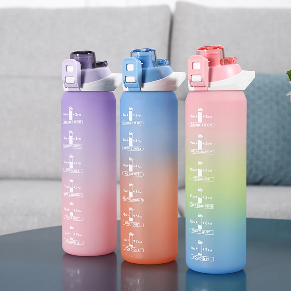 

Water Bottle with Time Markings Leakproof Sport Water Bottle 1L Motivational Kettle Plastic Drinks Cup Drinkware