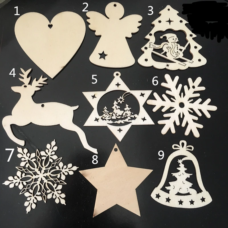 

10pcs Christmas Wooden Slices Chips Shaped Embellishments Hanging Decorations Wood Crafts DIY Accessories Small Pendants