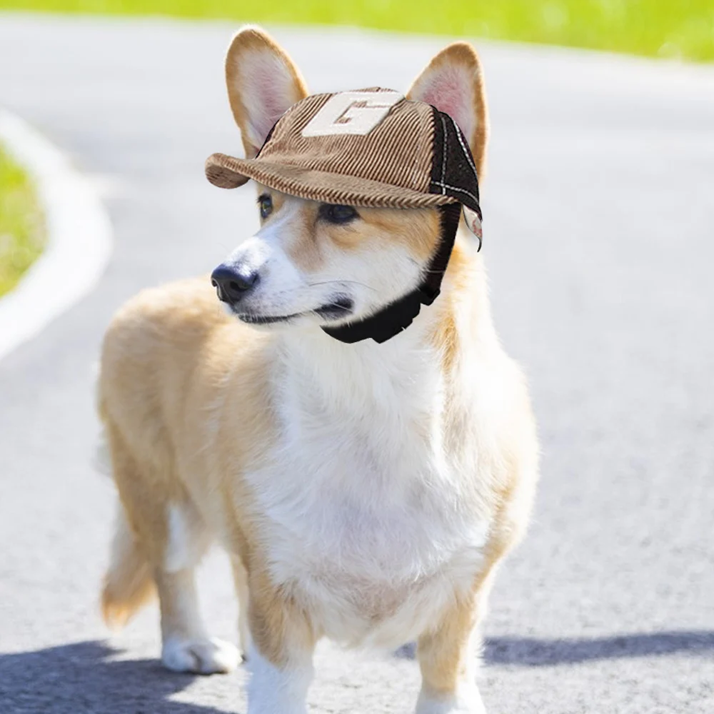 

Pet Hat Teddy Golden Baseball Cap Corduroy Mesh Visor Ear Holes Embroidered Dog Small Medium Large Dogs Outdoor Hiking Sports