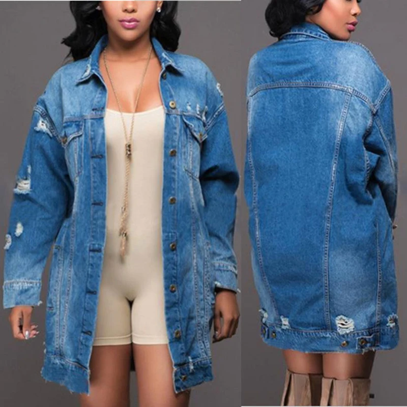 

Vintage Denim Jacket Ladies Ripped Style 2022 New Denim Jacket Fashion Casual Loose Denim Coat Long Sleeve Shirt Tops