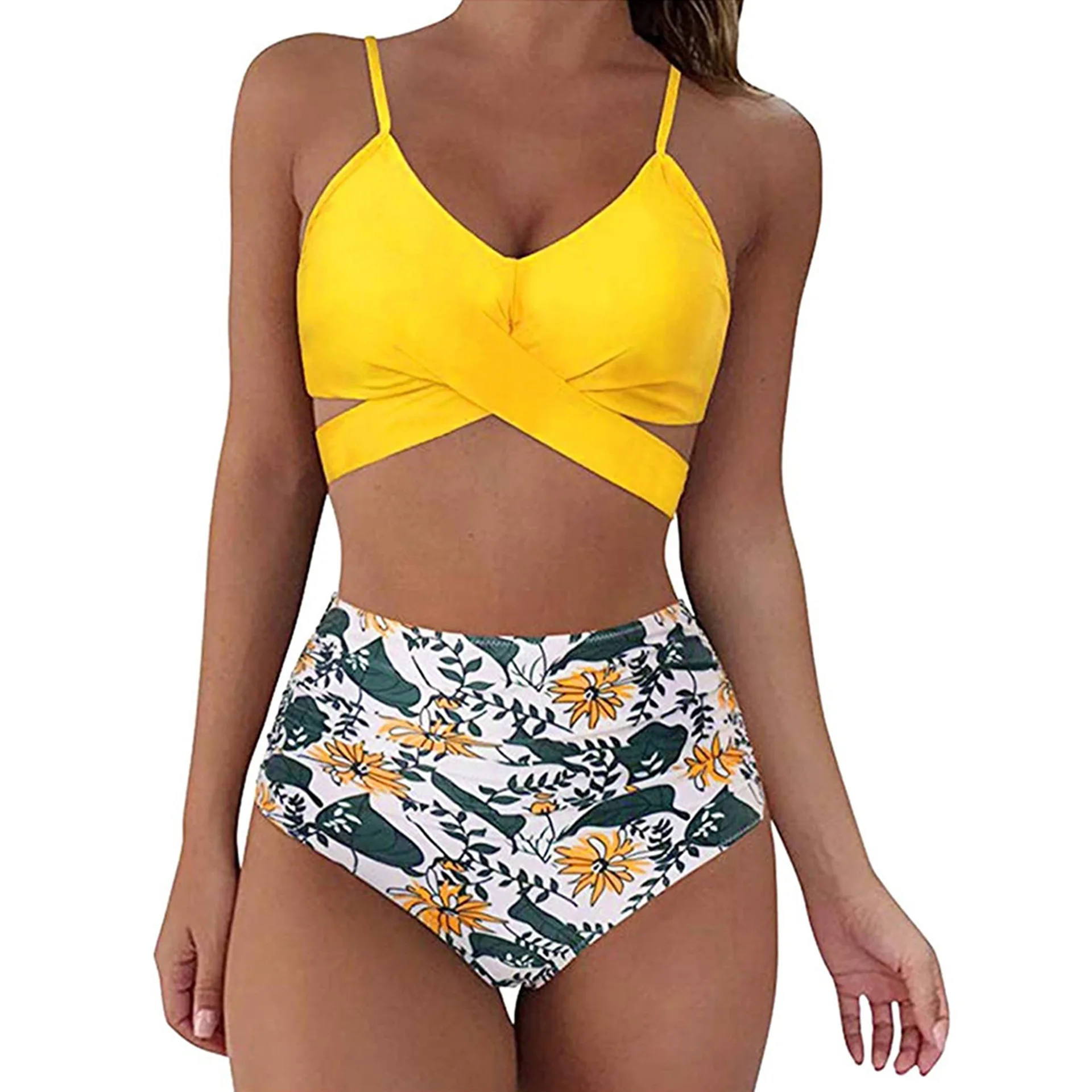 

Women Beach Flower Swimsuit Push Up 2022 Printing High Waist Ladies Swimwear 2022 New Leopard High Waisted Bikini Sexy Surfing