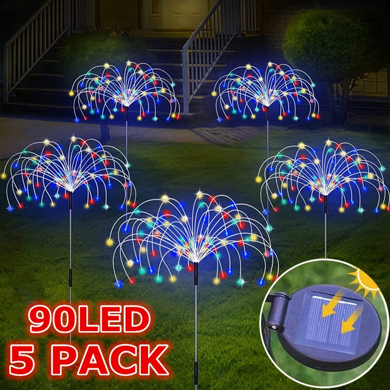 

5 Pack LED Outdoor Solar Lights Firework Garden Decoration New Year Christmas Fairy Lights Waterproof for Outdoor Lawn Path Lamp