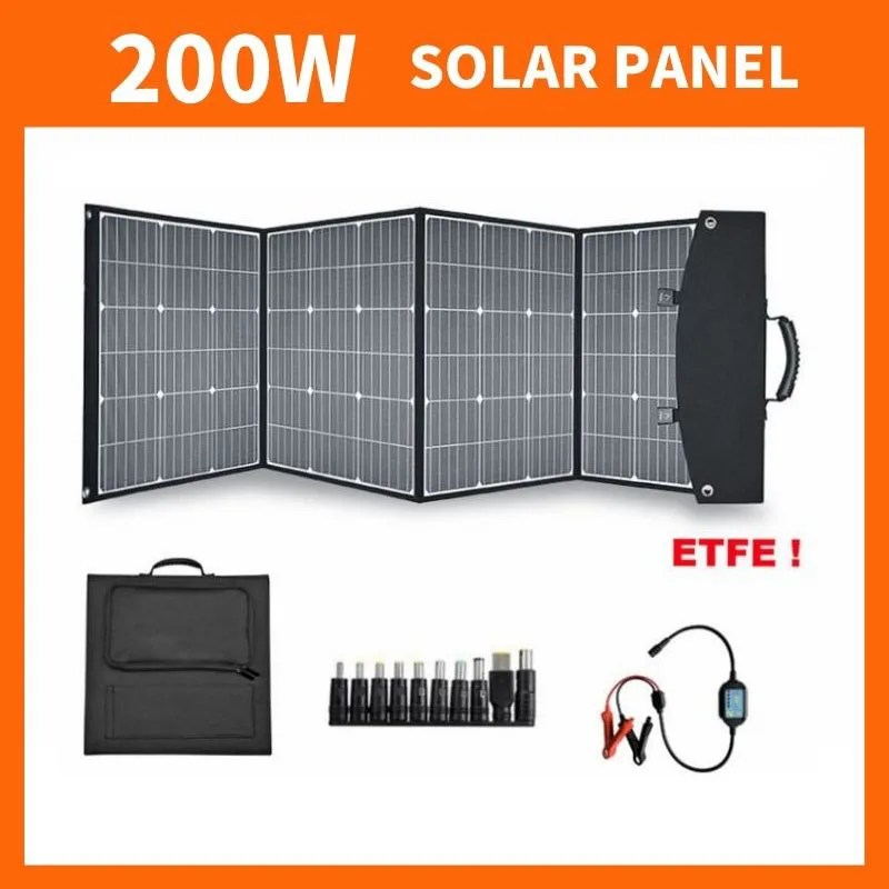 

200W Portable Foldable Solar Panel ETFE Big Power Solar Charger USB QC3.0 + DC 18V Solar Cells for Phone Camera Tablet Generator