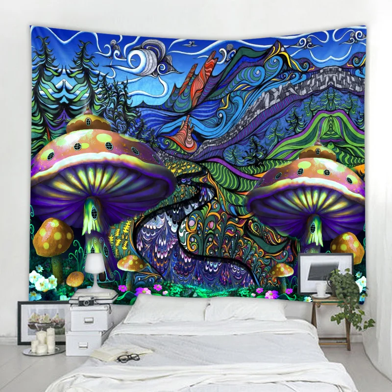 

Home Bedroom Living Room Decor Mushroom Psychedelic Abstract Tapestry Art Deco Blanket Curtains