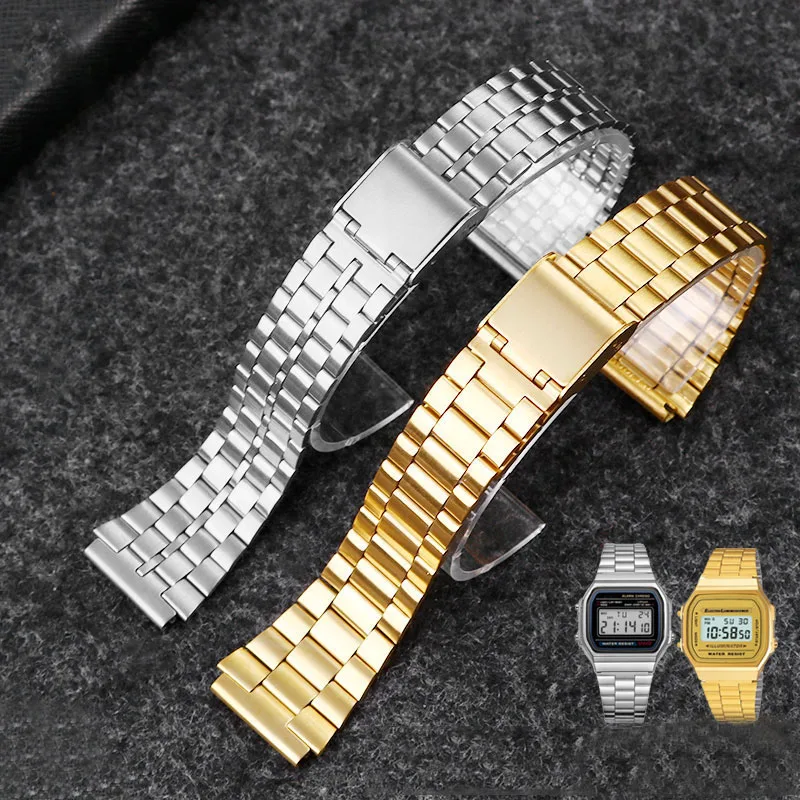 Ремешок из тонкой стали для часов CASIO a158 / a159 A168 /a169 /b650 /aq230/ 700 маленькие золотые