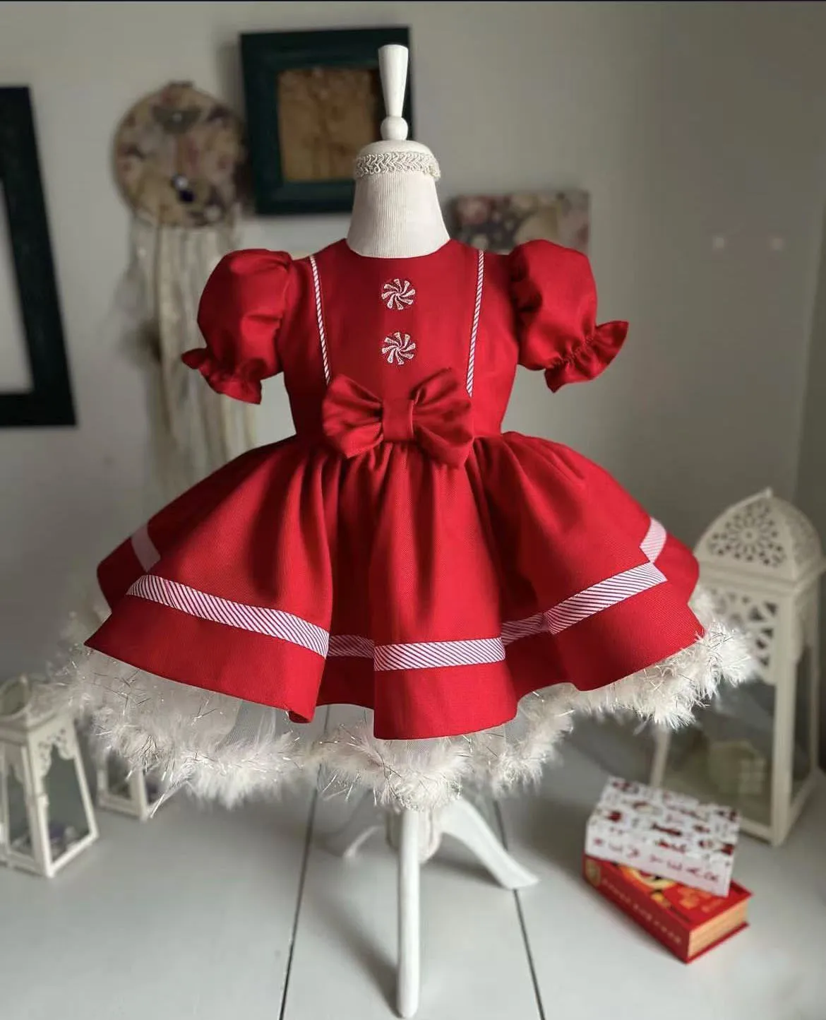 От 0 до 12 лет для маленьких девочек белое красное ветряная мельница яркая вышивка