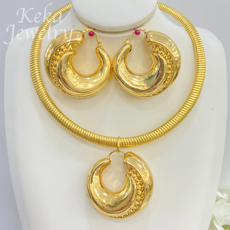 

24K Gold Plated Luxury Women Jewelry Set Italy Wedding Choker Necklace Earring Dubai Ball African Jewelry Daily Wear Accessories