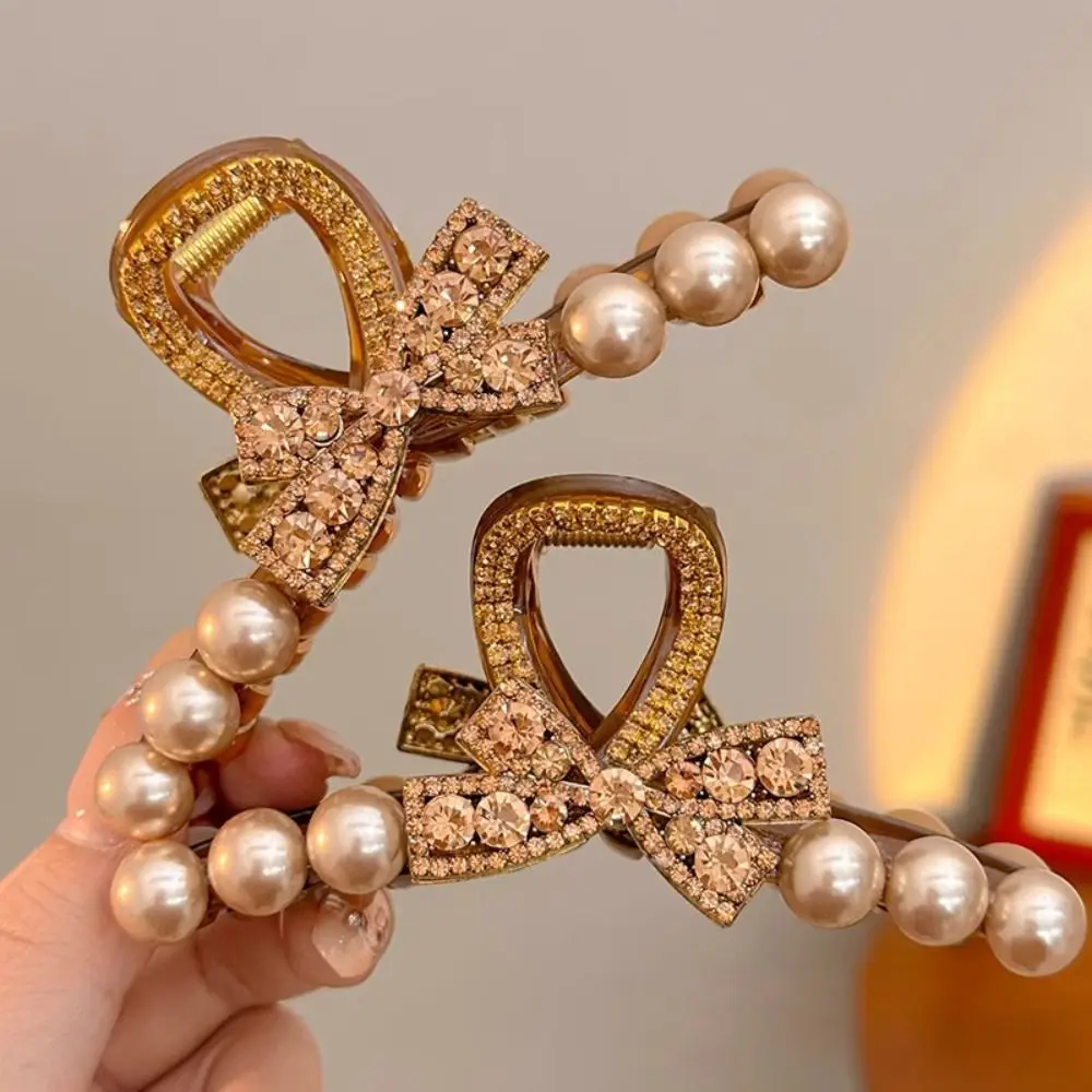 Элегантный зажим со стразами и бантом в корейском стиле сверкающий большой виде