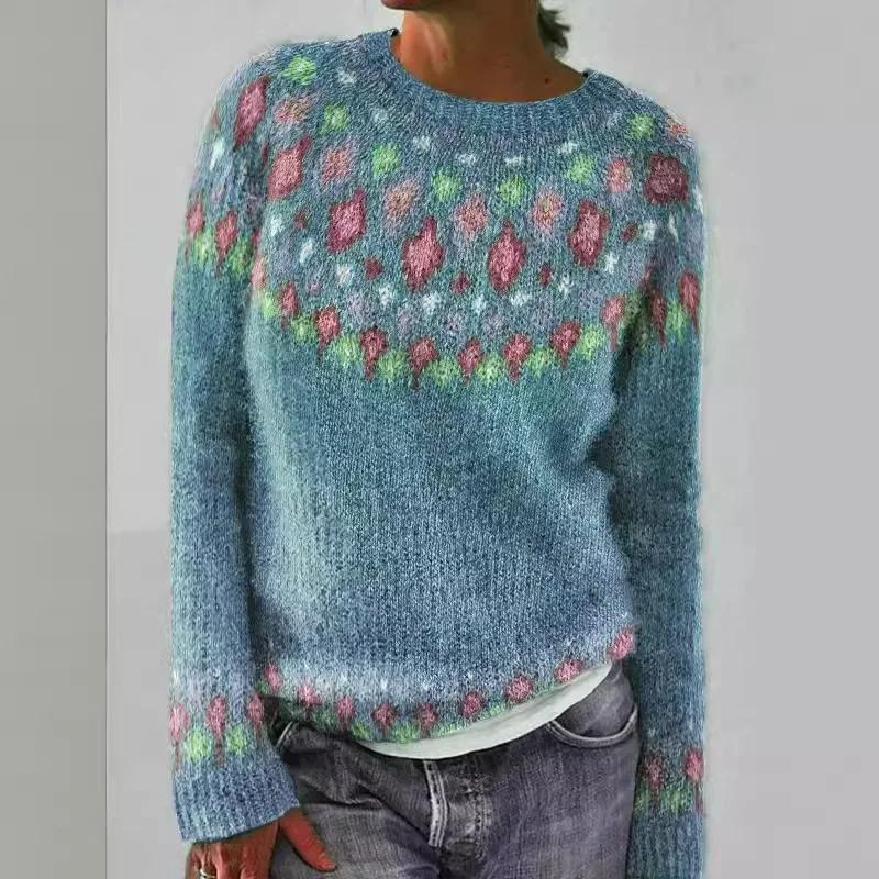 Stock 3D Printing Women's Sweater Casual Jacket Knitted Top Soft Round Neck Fashionable Diamond Series Pullover Cozy Cashmere