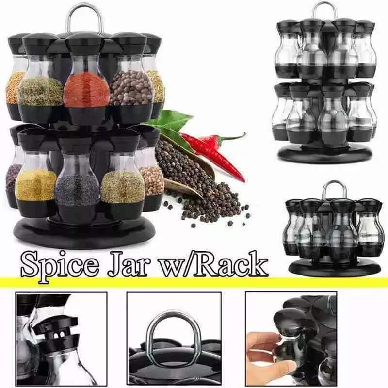 

360 Rotating Cruet Condiment Seasoning Jars Set Spices Pepper Sprays Bottles Seasoning Salt Jars Kitchen Storage Rack Organizer
