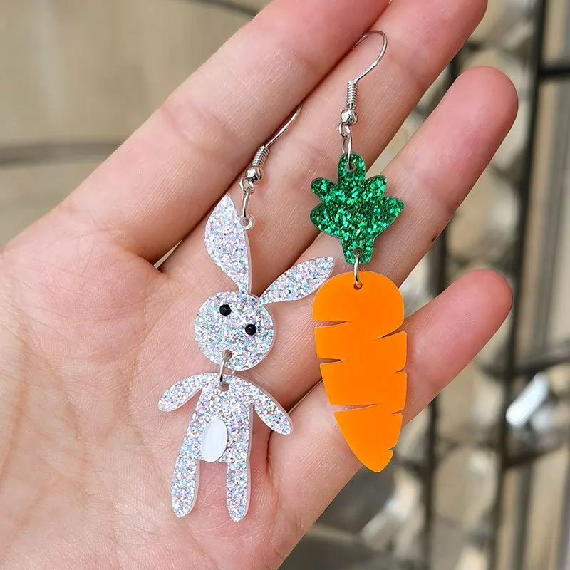 Новые корейские милые асимметричные серьги в виде кролика и моркови женские