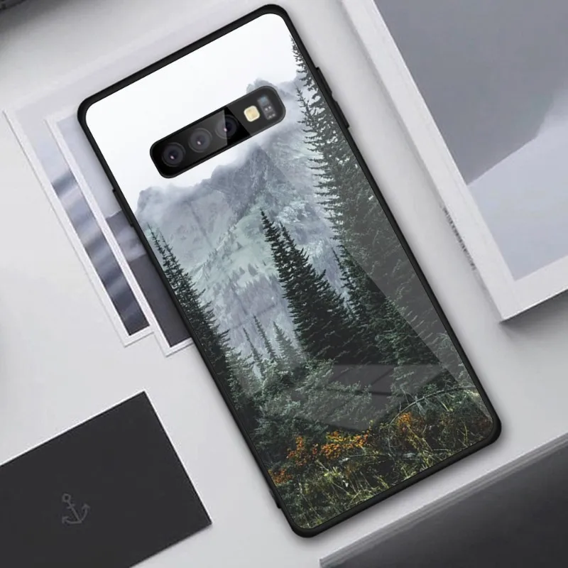 Mountain Tree Phone Case For Samung A32 A51 A52 NOTE 10 20 S10 S20 S21 S22 Pro Ultra Black PC Glass Phone Cover images - 6