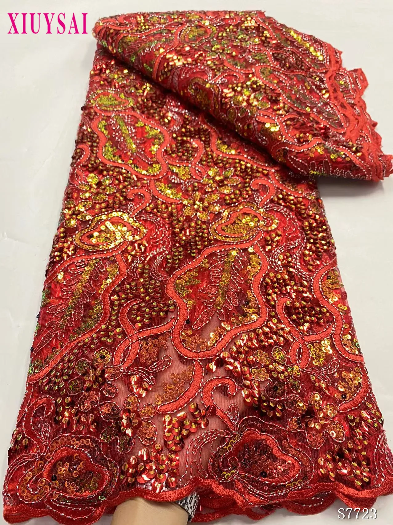 

African Nigerian Lace Fabric for Wedding Dress Sewing, French Mesh Embroidery, High Quality, 5Yards, 2024