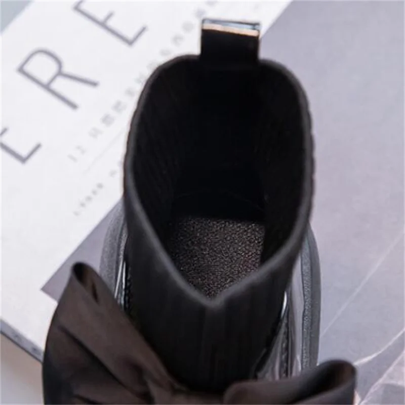 Детские ботинки осенняя кожаная обувь для девочек модные принцессы с бантом