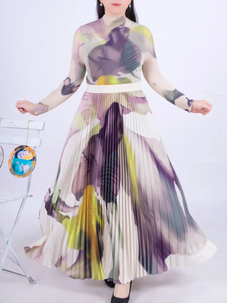 Женский плиссированный костюм GVUW Осенний облегающий топ с воротником-стойкой и