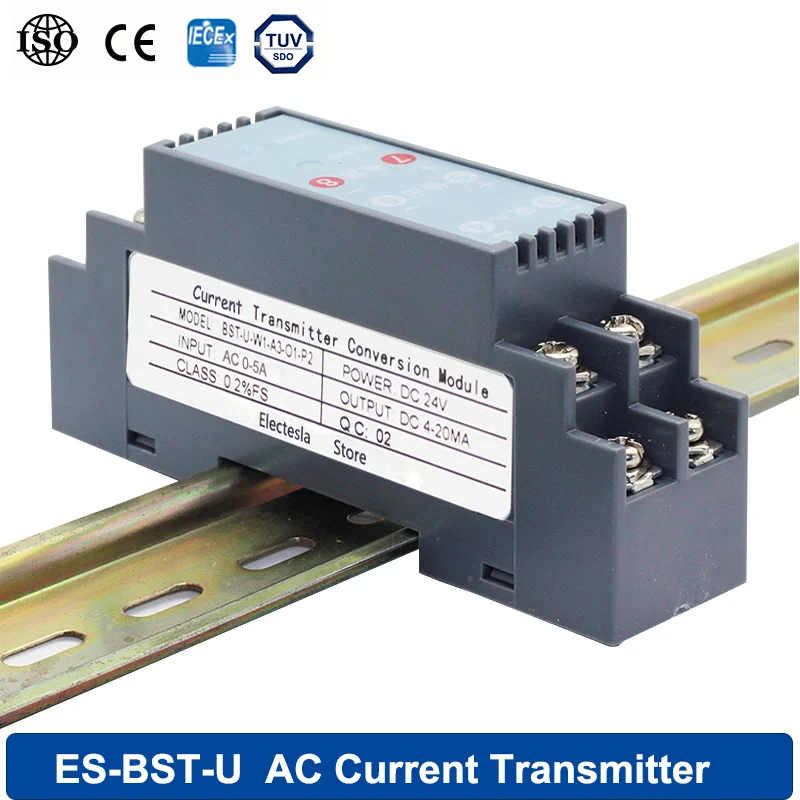 

AC Current Transmitter Sensor Transducer Isolation Transmitter Input AC0-20A 4-20mA 0-5v 0-10V Output DC24V Signal Transformer