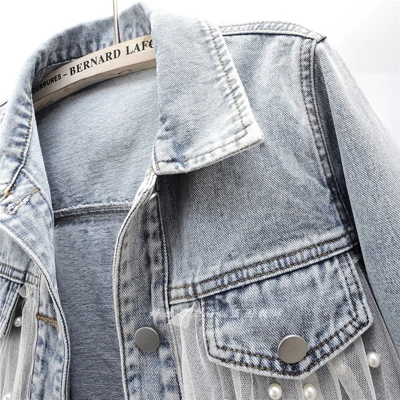 Винтажная светло-голубая сетчатая джинсовая куртка с бисером женская ковбойская