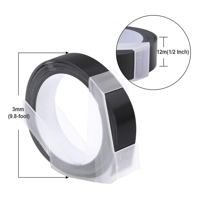 5 Упаковок Этикеточной ленты для тиснения Dymo Tape 12 мм с 3D-тиснением этикеток Белое