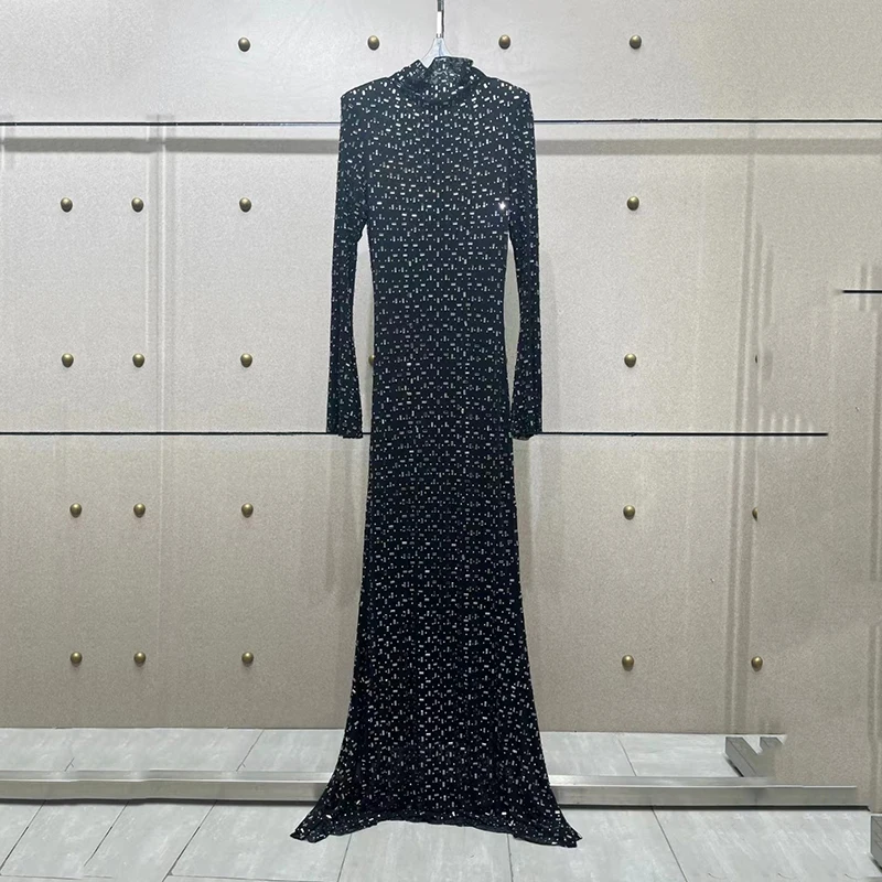 Женское Двухслойное вечернее платье Элегантное Длинное со стразами y2k весна 2024