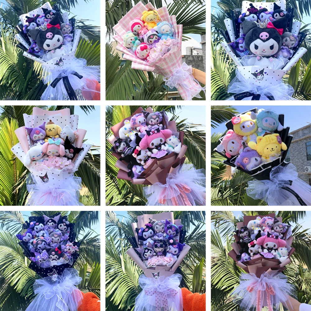 

Мультяшный плюшевый букет Sanrio Cinnamoroll My Melody Kuromi Kawaii, мягкая плюшевая игрушка Аниме Кукла, подарок на день Святого Валентина, Рождество, день р...
