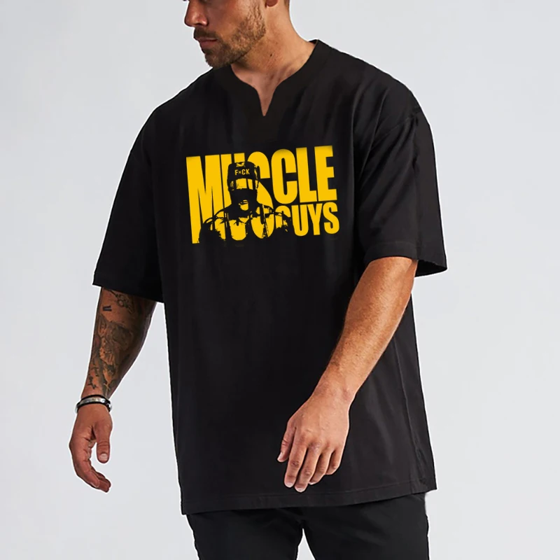 

Youth Fashion casual V-neck Oversized Short-sleeve T-shirt Men's Summer Loose hip hop Cotton Tees Korean Streetwear men tops