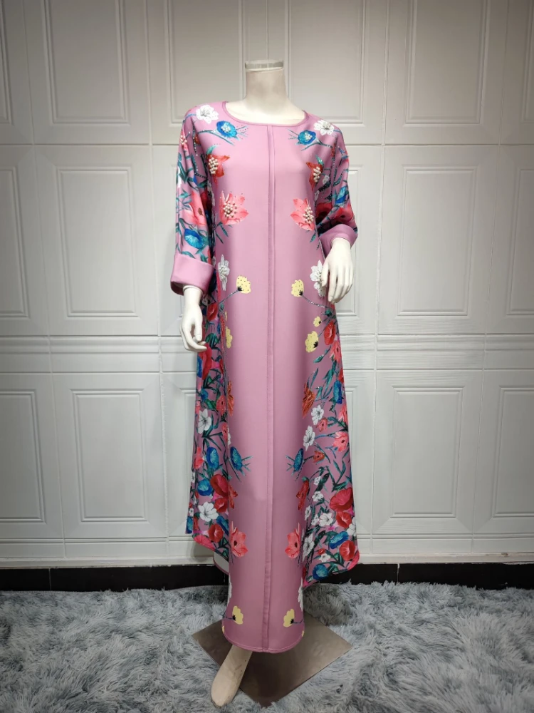 

Eid Party Moroccan Kaftan Elegant Muslim Women Print Loose Maxi Dress Turkish Kaftan Ramadan Arab Gown Islamic Jalabiya Clothing