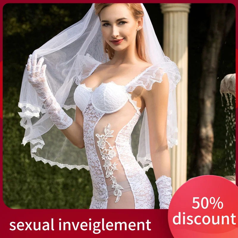 

Wedding Dress Uniform Cosplay Lingerie Set Hot Erotic Transparent Lace Appare Sexy Costume Women Underwear Porno Outfit Princess