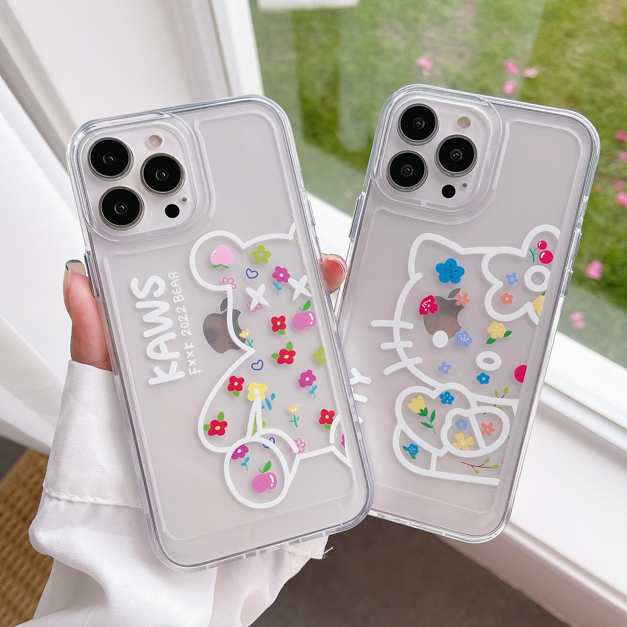 

Hello Kitty Cute Bear Cartoon Phone Cases For iPhone 13 12 11 Pro Max XR XS MAX 8 X 7 SE Couple Anti-drop Transparent TPU Cover