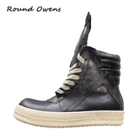 round owens ankle luxury trainers genuine leather winter boots women rick geobasket casual sneaker zip flats black white shoes