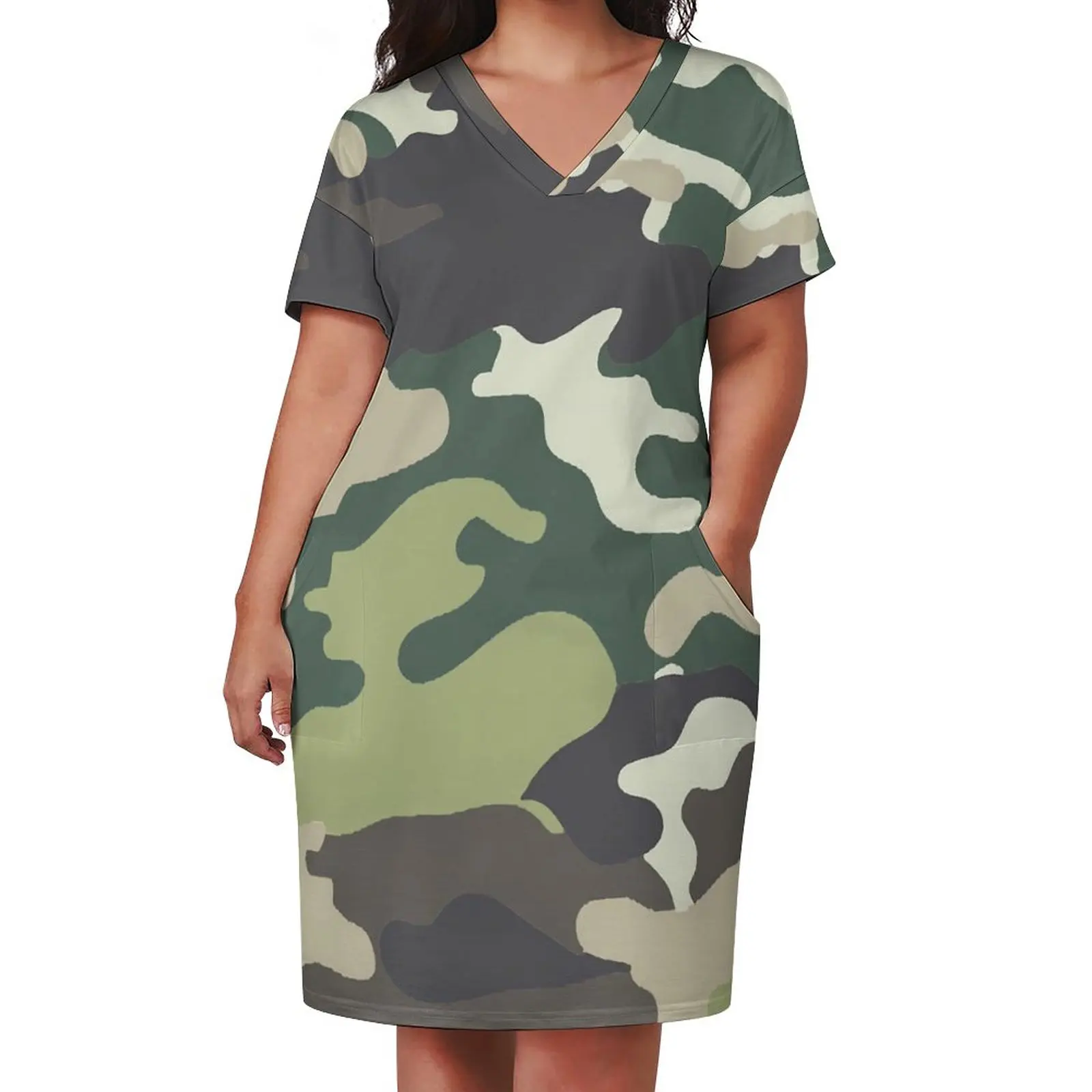 

Camo Print Dress Woman Multi Camouflage Basic Casual Dress Summer V Neck Pretty Oversized Dresses Birthday Gift